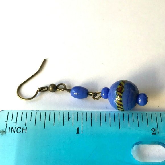 Vintage Blue Murano Glass Bead Earrings Dangle Montana Gold Plated - Picture 9 of 10